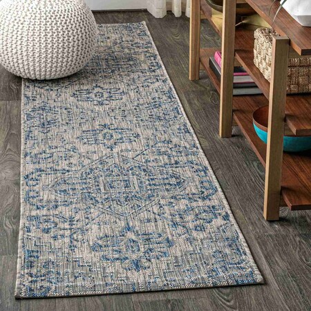 Jonathan Y Estrella Bohemian Medallion Textured Weave Navy/Gray 2 ft. x 8 ft. Indoor/Outdoor Runner Rug SMB105B-28