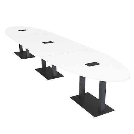 Skutchi Designs Oval Conference Table With Power Unit, 48 in W, 216 in L, White HAR-OVL-48X216-DOU.BK-W960-EBLK