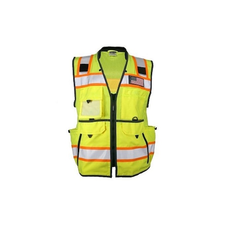 Kishigo High-Visibility Vest, Polyester, Zipper Closure, Not Applicable Outside Pockets, 2, Black/Lime 1823-M