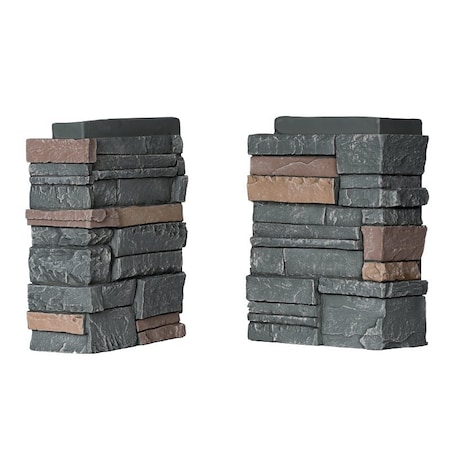 Durakwik Stone Siding Corner, 13 in L, 10 in W, 4 in Thick, Interlocking Edge, Stacked Stone Profile, 4PK 310YHC
