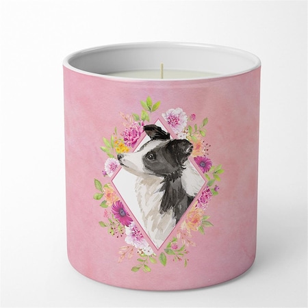 Carolines Treasures 10 oz Border Collie Pink Flowers Decorative Soy Candle CK4258CDL