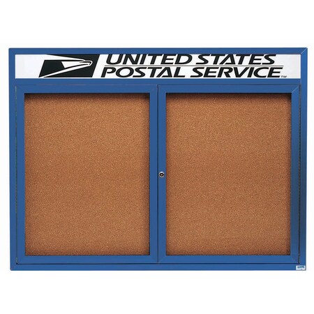 Aarco Illuminated Enclosed Bulletin Board w/ Header Blue Powder Coated Al Frame, 36''Hx48''W DCC3648RHIB