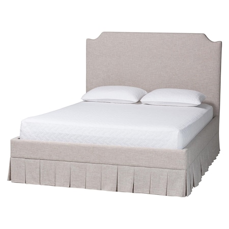 Baxton Studio Ronelyn Platform Bed with Pleated Skirt - Fabric Upholstered Bed Frame with Panel Headboard, King 270-14834-ZORO