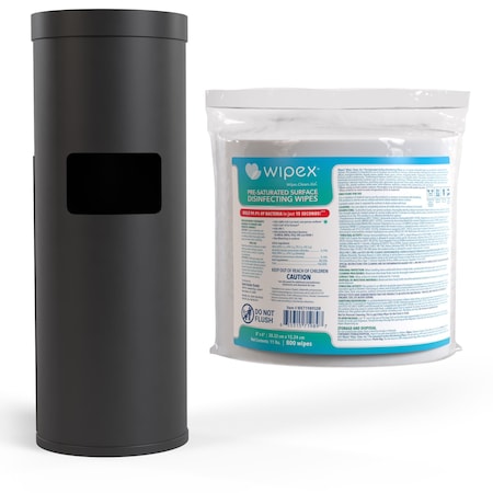 Wipex EPA-Registered Disinfecting Wipes 800ct Bundle, 1 Refill Roll + Black Floor Dispenser w/ Trash Can WX72207BFD1DR