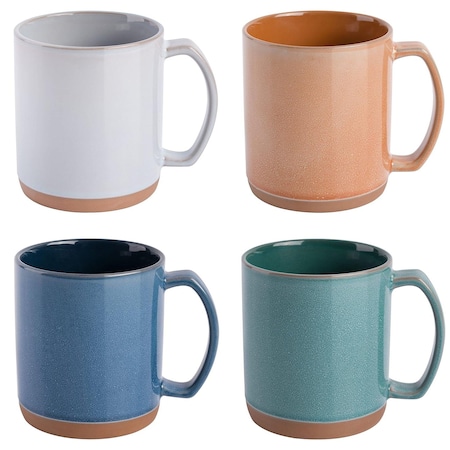 Mr. Coffee Dorsey 4 Piece 17 Ounce Stoneware Mug Set with Terracotta Base in Assorted Colors 80683.01