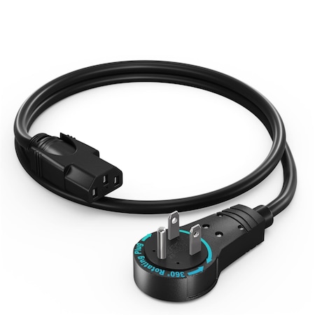 Maximm 1ft 16AWG 360 degrees Flat Plug PC Monitor Power Cord NEMA 5-15P to IEC13, UL ADW-360-C13R01-16B0