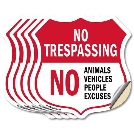 Signmission No Trespassing Shield Sign No Animals Ve, 6 inch X 6 inch, Vinyl Decal, 5PK SHI-D-5PACK-6-413