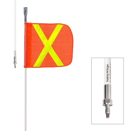 Safetywhips Warning Whip Heavy Duty Whip with Flag, White Whip, Orange Flag, Yellow Reflective X, 72 Length SW06QD-SXY