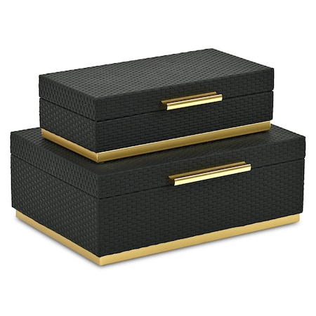 Homeroots Set of Two Black And Gold Nesting Decorative Storage Boxes With Lids, 2PK 712919