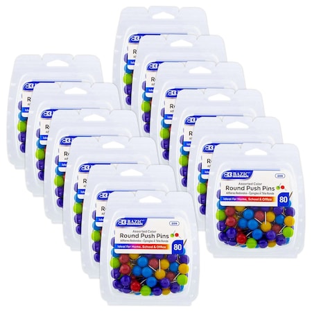 Bazic Products Round Push Pins, Assorted Color, 960PK 209