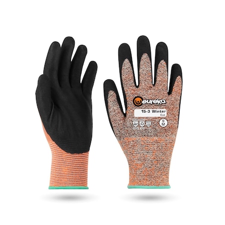 Eureka Safety Cold Weather Glove, HPPE, Acrylic, Elastane, Steel Palm, Red/Black, 8 15-3WINCUT-8