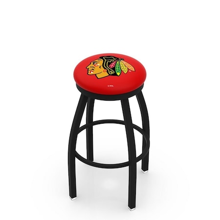 Holland Bar Stool Co 36" Blk Wrinkle Chicago Blackhawks Swivel Bar Stool, Accent Ring L8B2B36ChiHwk-R