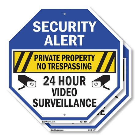 Signmission Security Alert Private Property No, 10 inch X 10 inch, Aluminum Metal Signs, 2PK OC-A-2PACK-10-187