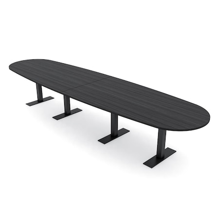 Skutchi Designs 14ft Conference Table With Power Unit | 14 Person Modular Boval Meeting Table | Harmony Series HAR-BOVL-48X168-T.BK-WA7949-NA