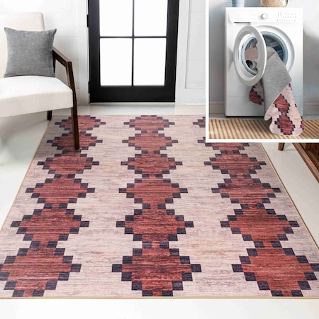 Jonathan Y Timantii Modern Trellis Kilim Non-Slip Machine-Washable Red/Ivory 9 ft. x 12 ft. Area Rug WSH123A-9