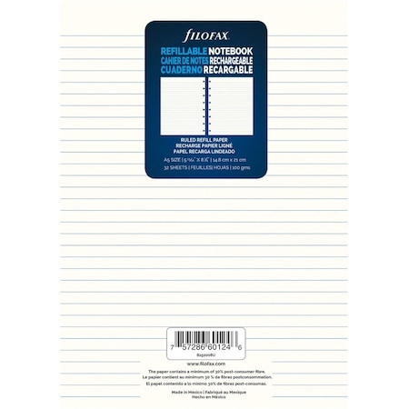 Rediform Filofax, NOTEBOOK REFILLS, 8-HOLE, 8.25 X 5.81, NARROW RULE, 32PK B152008U