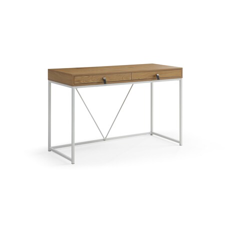 Homeroots 47" Natural and White Writing Desk With Two Drawers 543779