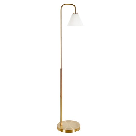 Homeroots 62" Brass Arched Floor Lamp With White Frosted Glass Cone Shade 523333