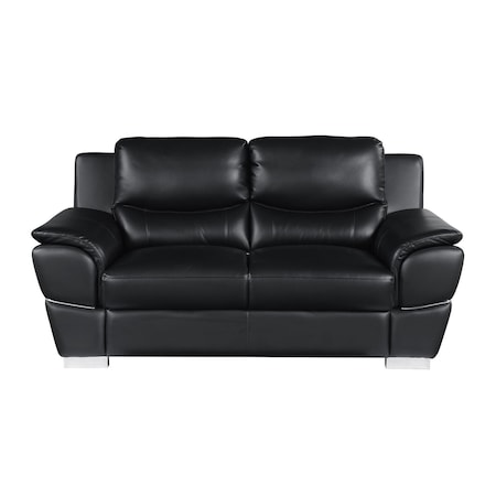 Homeroots 69in Black and Silver Leather Loveseat 720507