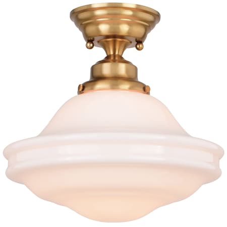 Vaxcel VAXCEL Huntley 12-in W Brass Farmhouse Schoolhouse Semi Flush Mount Ceiling Light White Glass C0261