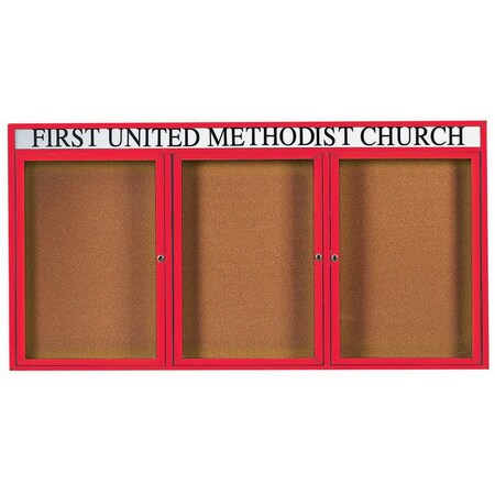 Aarco Illuminated Enclosed Bulletin Board w/ Header Red Powder Coated Al Frame, 48''Hx96''W DCC4896-3RHIR
