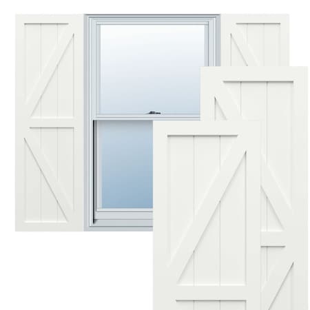 Ekena Millwork True Fit PVC Two Equal Panel Farmhouse Fixed Mount Shutters w/ Z-Bar, Unfinished , 12W x 58H, PR TFP102FH12X058UN