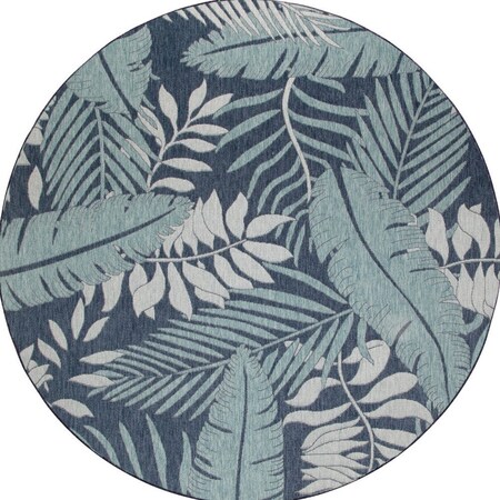 Homeroots 4' Navy Blue Round Floral Indoor Outdoor Area Rug 572547