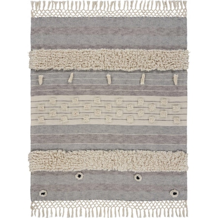 Homeroots 60" X 50" Gray Woven Cotton Striped Throw Blanket with Fringe 516618