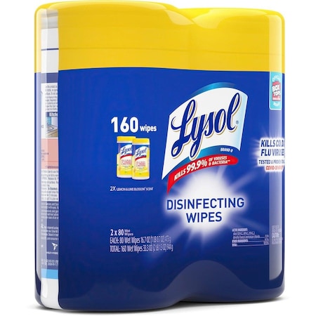 Lysol Disinfecting Wipes, Canister, Lemon Lime, White, 2 PK RAC80296
