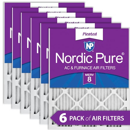 Nordic Pure 20x20x1 Pleated Air Filter, High Capacity, Electrostatically Charged Synthetic Media, MERV 8, 6 PK 20x20x1M8-6