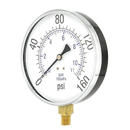 Zoro Select Pressure Gauge, 1/4 in NPT, Bottom Location 101D-454F