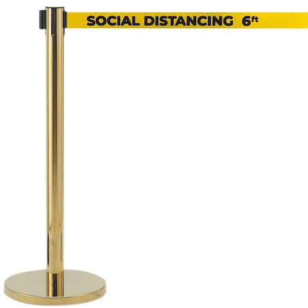 Aarco Belt Barrier System, Brass Finish/Yellow Belt w/White Print, 7 ft Length, Brass HB-7PYE
