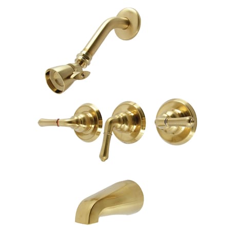 Kingston Brass Triple-Handle Tub and Shower Faucet, Brushed Brass KB237
