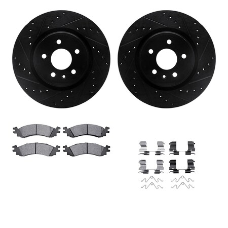Dynamic Friction Co DFC Rotors-Drilled & Slotted-Black w/ 5000 Advanced Brake Pads Incl Hdw 8512-54058
