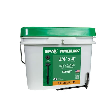 Spax 1/4 in x 4 in Exterior Structural Wood Lag Screws Powerlags Washer Head T-Star Bulk Pail, 500PK 3581820701000