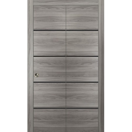 Sartodoors Sliding Closet Bi-fold Doors, Planum 0015 Ginger Ash and Aluminum Strips, Sturdy Tracks Moldings Tr PLANUM0015BF-GA-72 x 80 (2* 36x80)