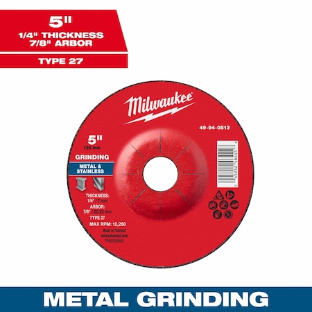 Milwaukee Tool Grinding Wheel, 5" dia. 49-94-0513