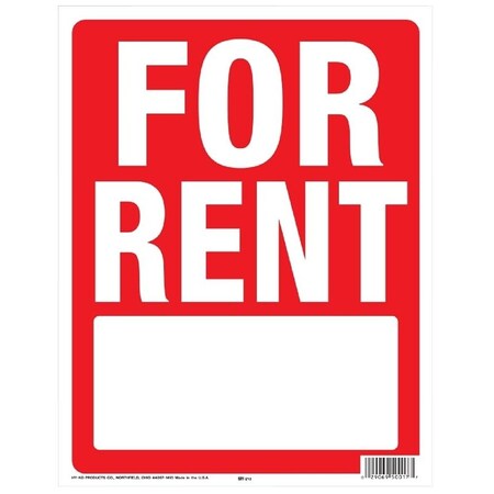 Hy-Ko Yard Sign with Frame, FOR RENT, White Legend, Red Background, 18 in H x 14 in W Dimensions SIY-213