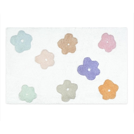 Homeroots 32" Pink And White Cotton Flowers Floral Floral Bath Rug 635399
