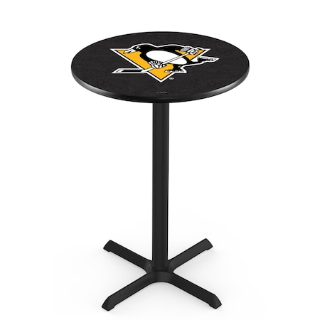 Holland Bar Stool Co 36" Blk Wrinkle Pittsburgh Penguins Pub Table, 36" dia. Top L211B3636PitPen