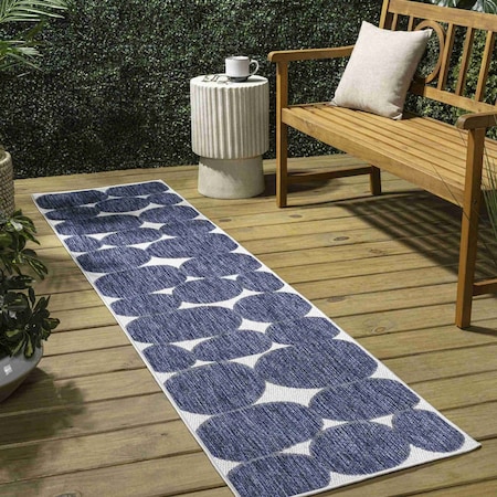 Jonathan Y Rayna Modern Geometric Organic Shapes Navy/Cream 2 ft. x 8 ft. Indoor/Outdoor Runner Rug TSN305B-28