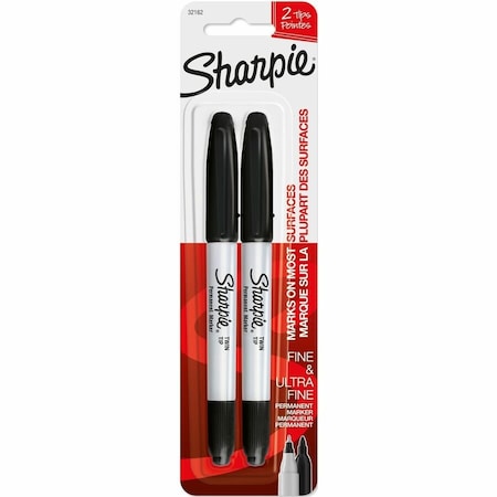 Sharpie Twin Tip Permanent Marker Set, Black, Fine Tip, Retractable, 2 PK 32162PP