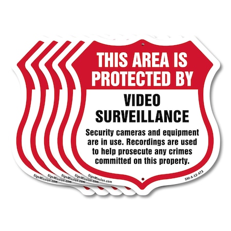 Signmission Video Surveillance Shield Sign This Area, 12 inch X 12 inch, Aluminum Metal Sign, 5PK SHI-A-5Pack-12-473
