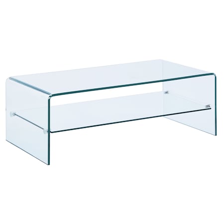 Homeroots 43" Clear Glass Sled Coffee Table With Shelf 554278