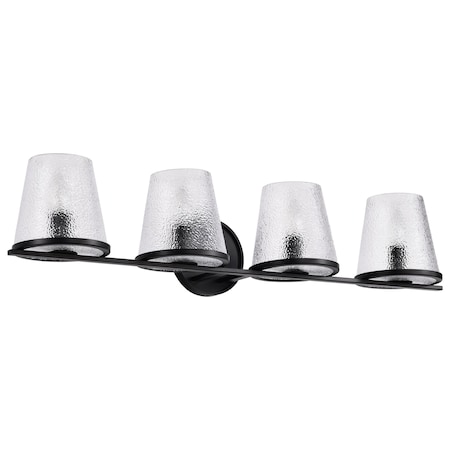 Nuvo Valentine, 4 Light Vanity, Black Finish, Hammered Glass 60/8254