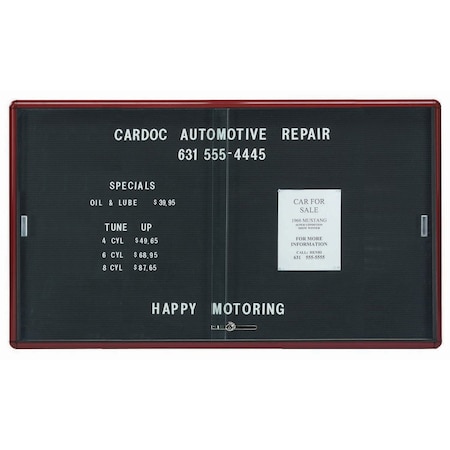 Aarco Enclosed Radius Design Directory w/Sliding Tempered Glass Doors Black Felt/Graphite, 36''Hx60''W RSD3660BB