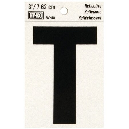 Hy-Ko RV-50 Series Self-Adhesive Reflective Letter, Character: T, 3 in H Character RV-50/T