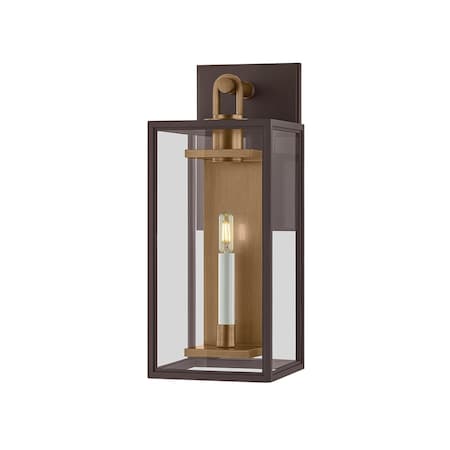 Troy Lighting Arnold 1 Light Exterior Wall Sconce, Patina Brass and Textured Bronze, 8 In x 20 In B6520-PBR/TBZ