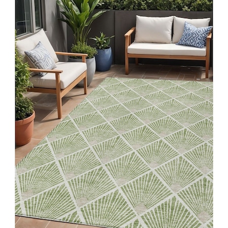 Homeroots 5' X 8' Green Beige And Ivory Geometric Washable Indoor Outdoor Area Rug 594702