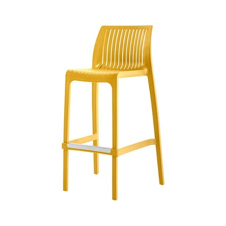 Homeroots Set of Four 30" Yellow Heavy Duty Plastic Outdoor Bar Height Chairs 565355